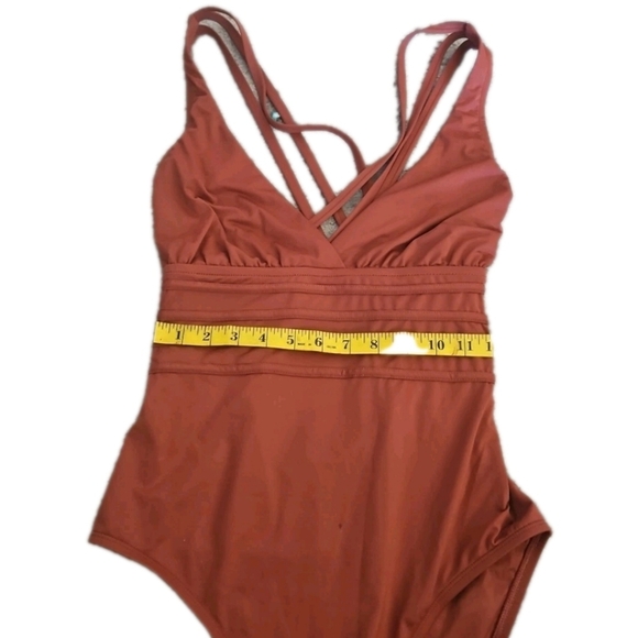 La Blanca Orange Brown Island Goddess Criss-Cross Back One-Piece Swimsuit 14 - Picture 13 of 15